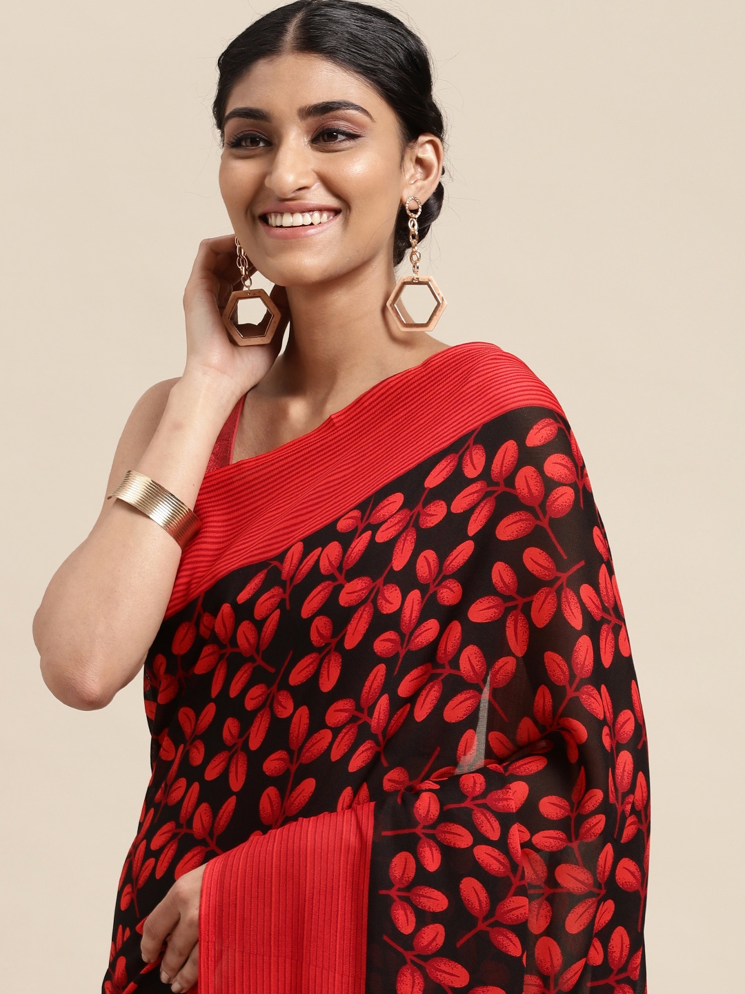 

KALINI Red & Black Saree