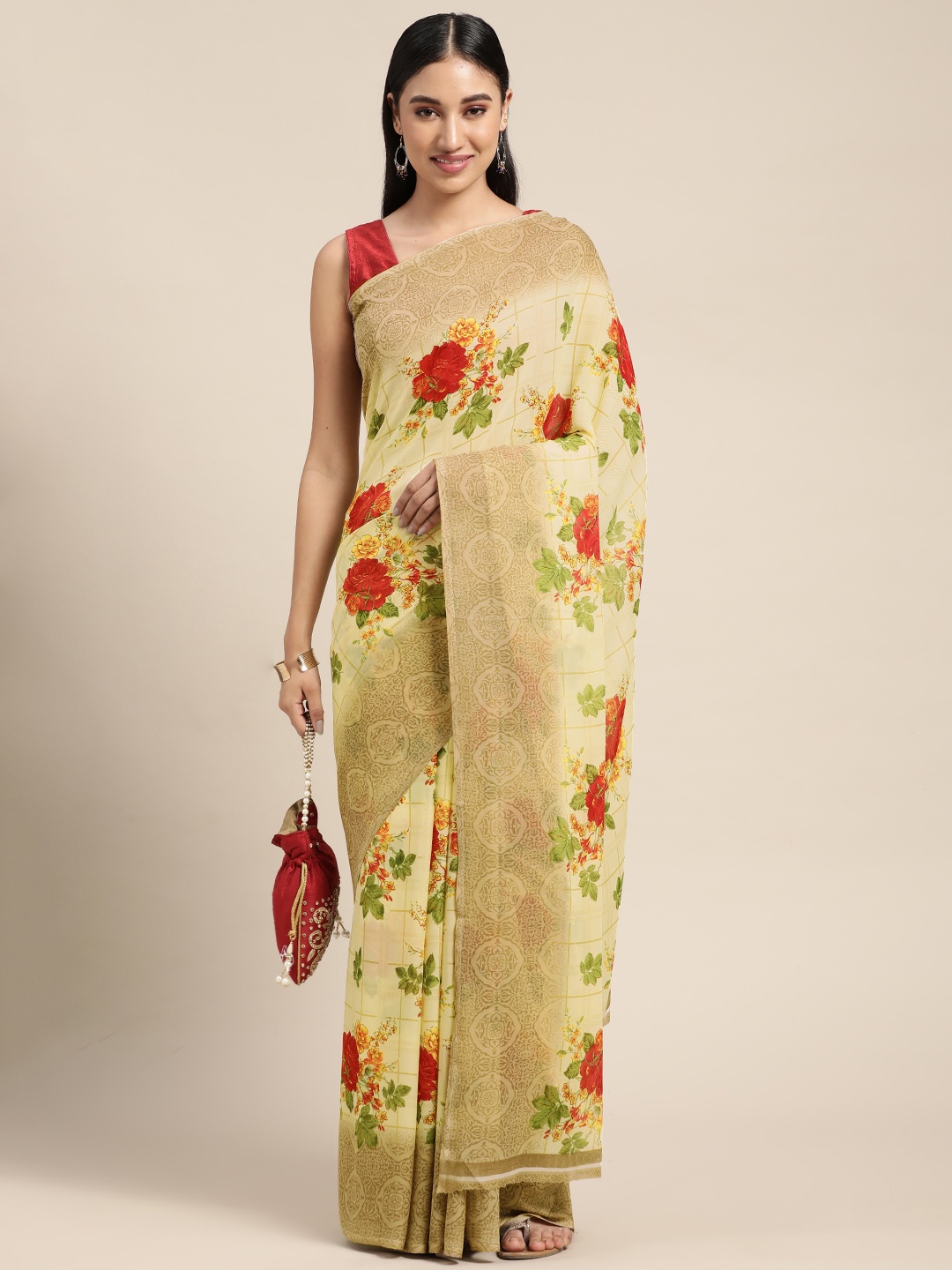 

KALINI Yellow & Beige Floral Saree