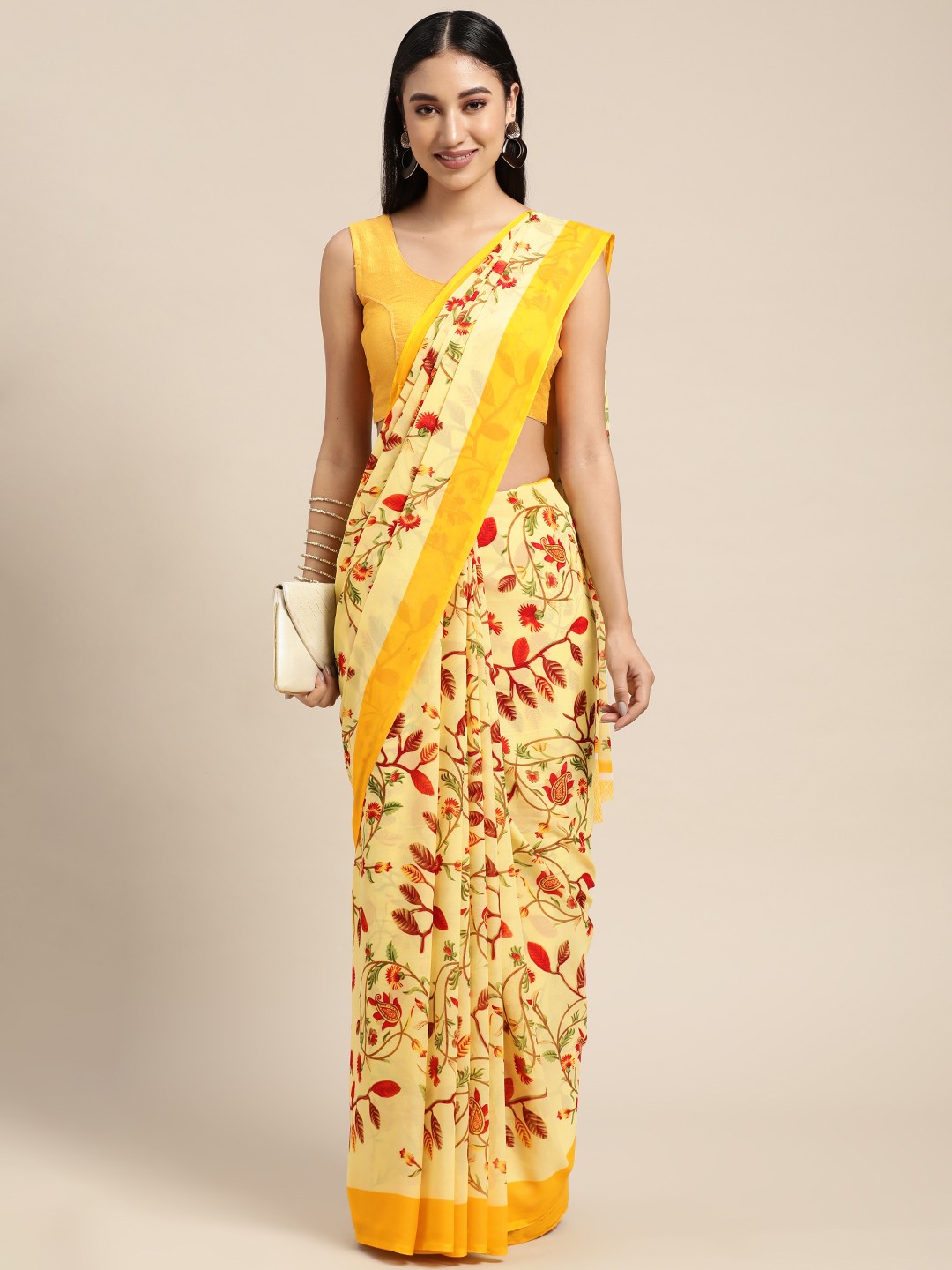 

KALINI Yellow & Red Floral Saree