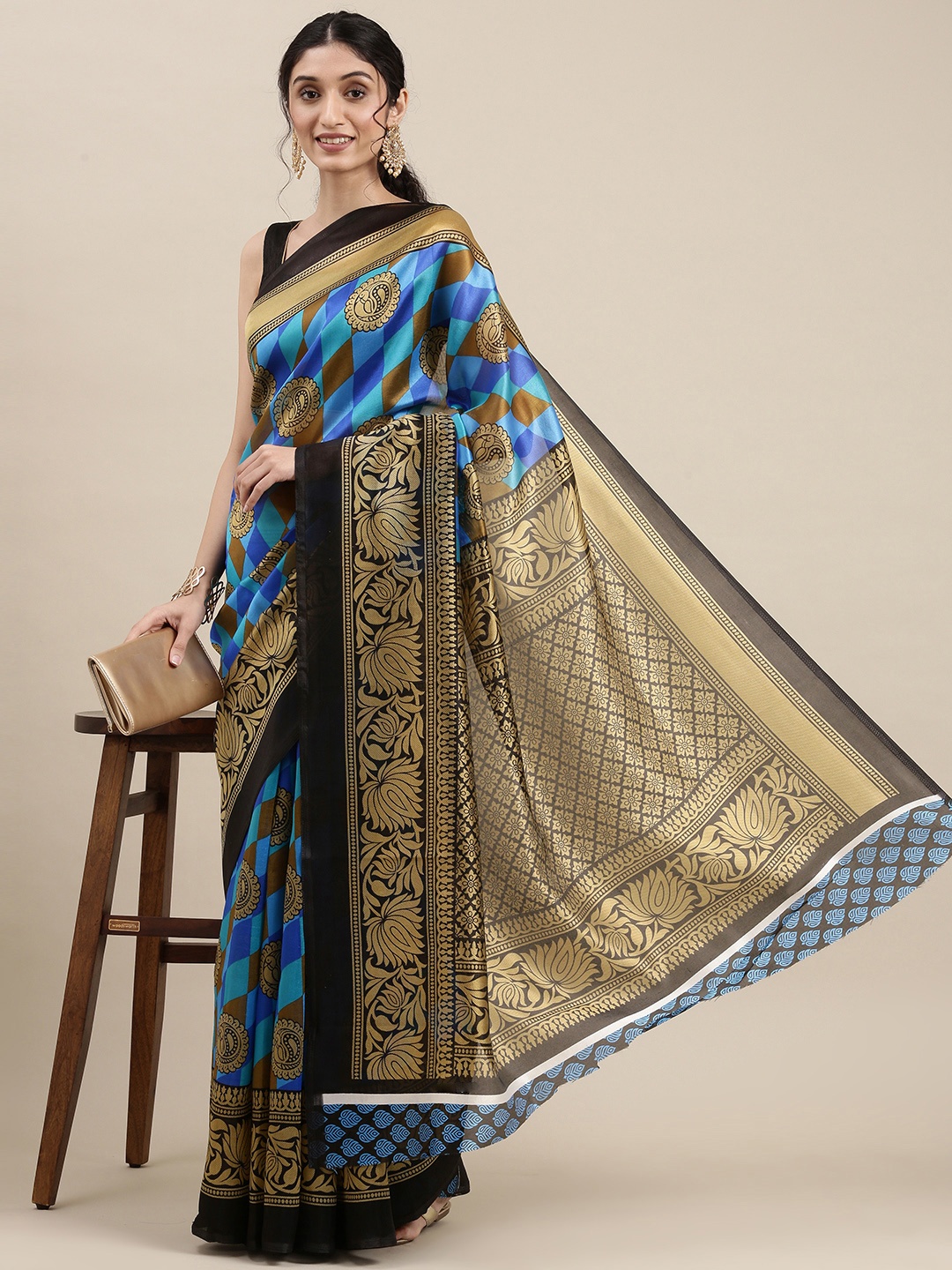 

KALINI Blue & Beige Ethnic Motifs Saree