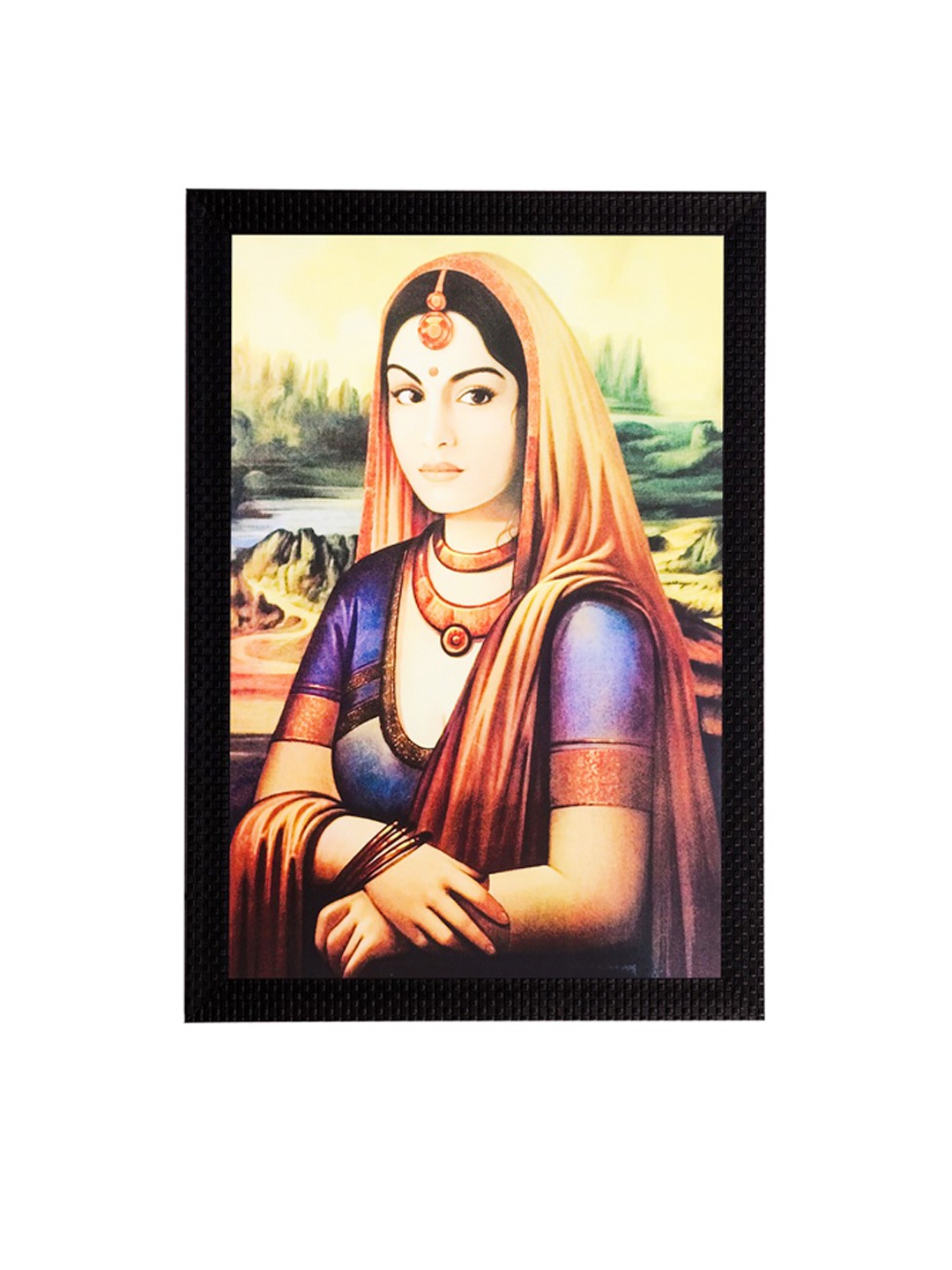 

eCraftIndia Multicoloured Pretty Lady Matt Textured UV Framed Wall Art, Multi