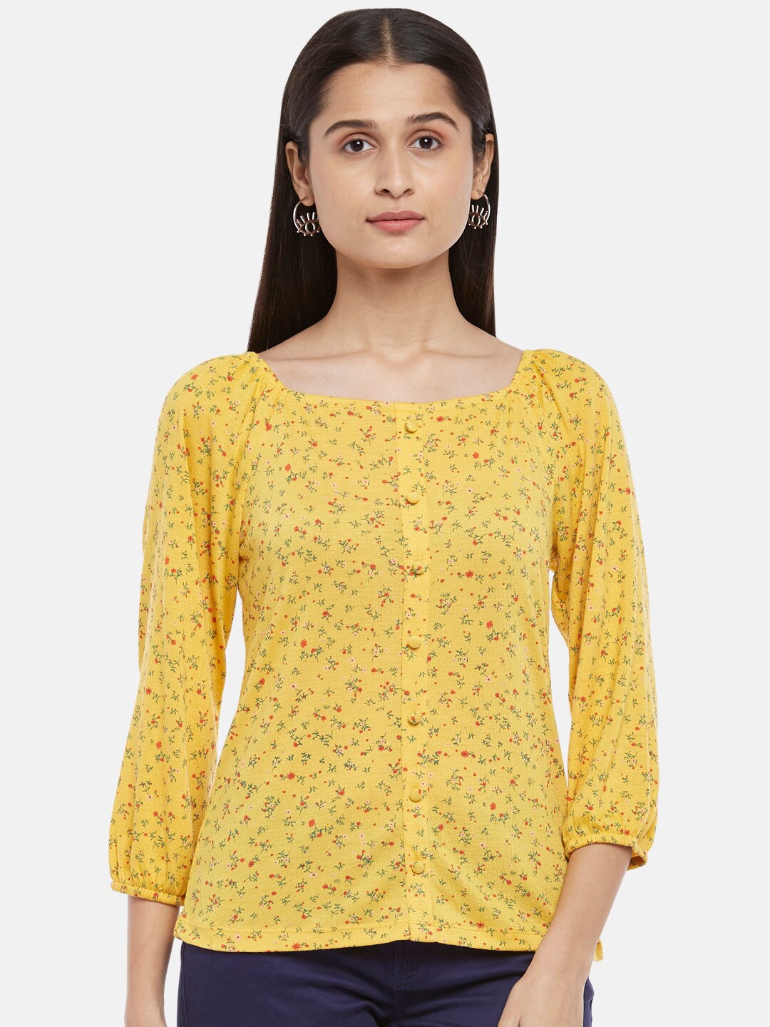 

Honey by Pantaloons Mustard Yellow Floral Print Top