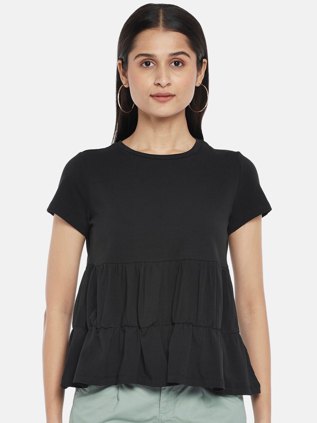 

Honey by Pantaloons Black Solid Peplum Top