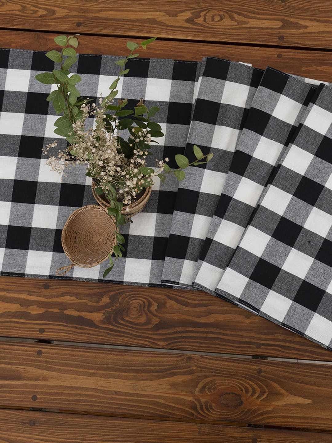 

The Yellow Dwelling Black & White Checked 4 Seater Pure Cotton Table Runner