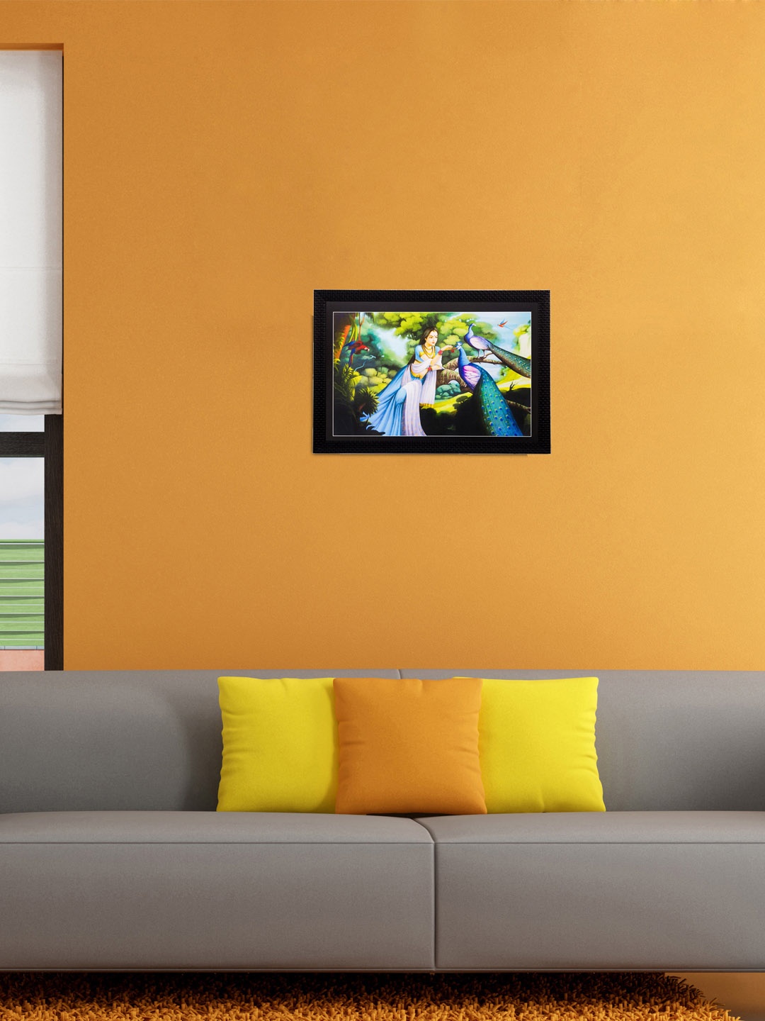 

eCraftIndia Multicoloured Lady & Peacock UV Wall Art, Multi