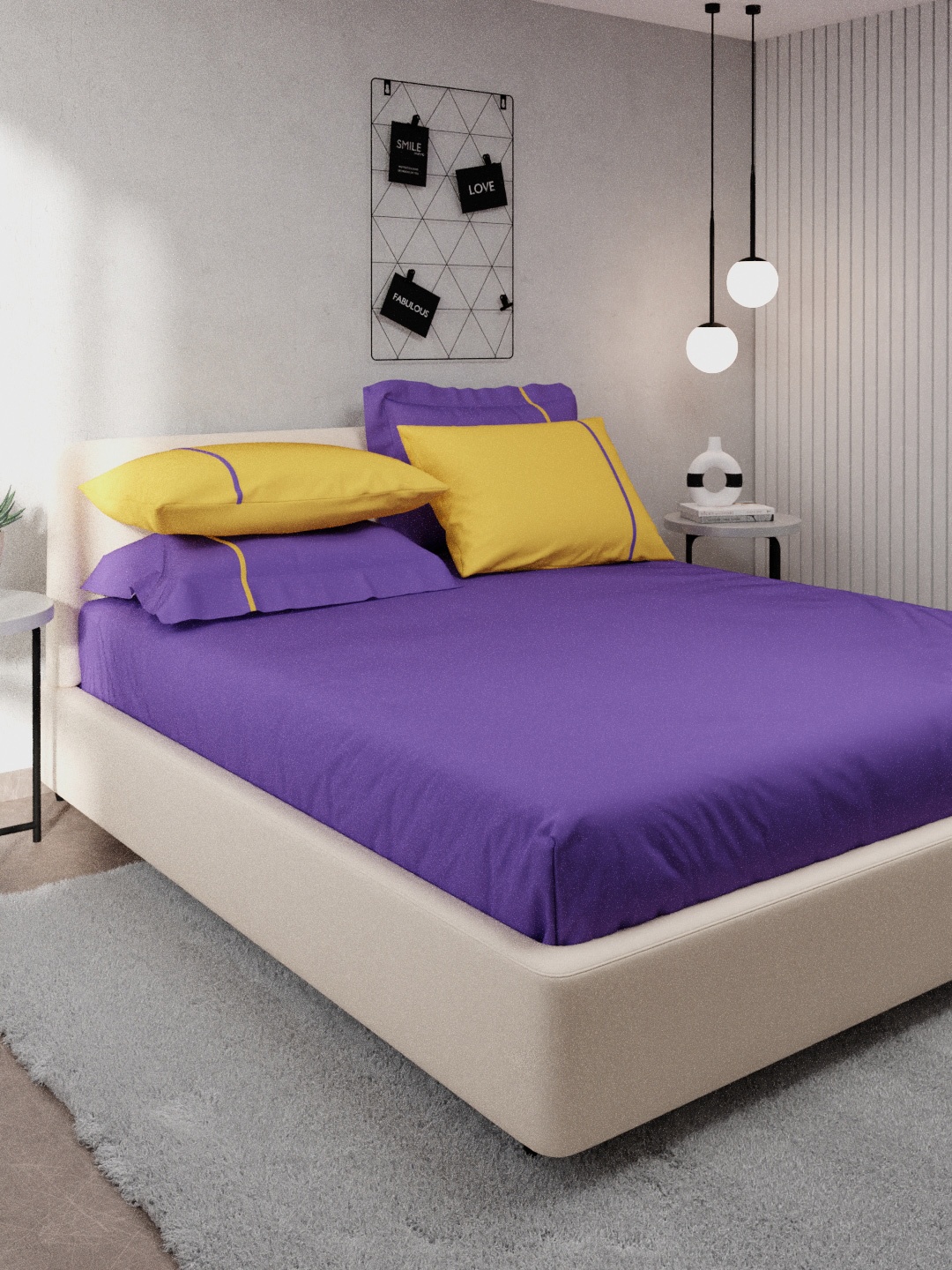 

Stoa Paris Purple & Yellow Solid 144 TC Cotton King Bedsheet with 4 Pillow Covers