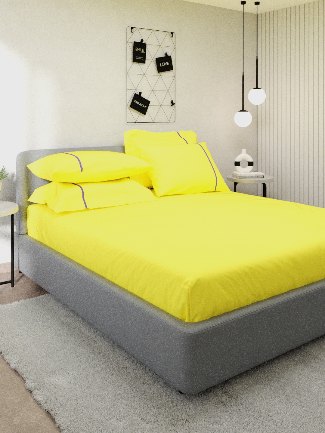 

Stoa Paris Yellow Solid 144 TC Cotton King Bedsheet With 4 Pillow Covers