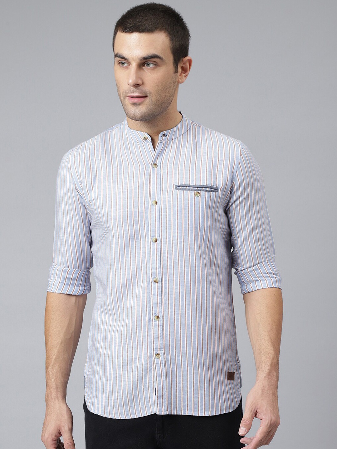 

Thomas Scott Men Blue Striped Casual Sustainable Shirt