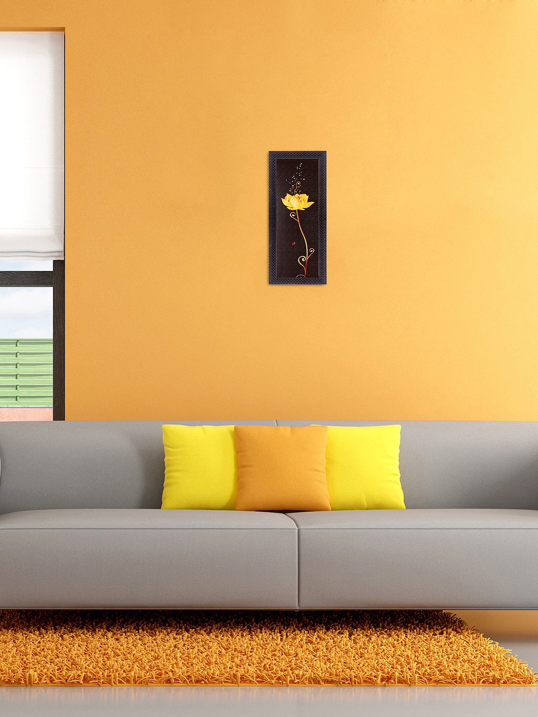 

eCraftIndia Yellow & Black Floral Artwork UV Wall Art