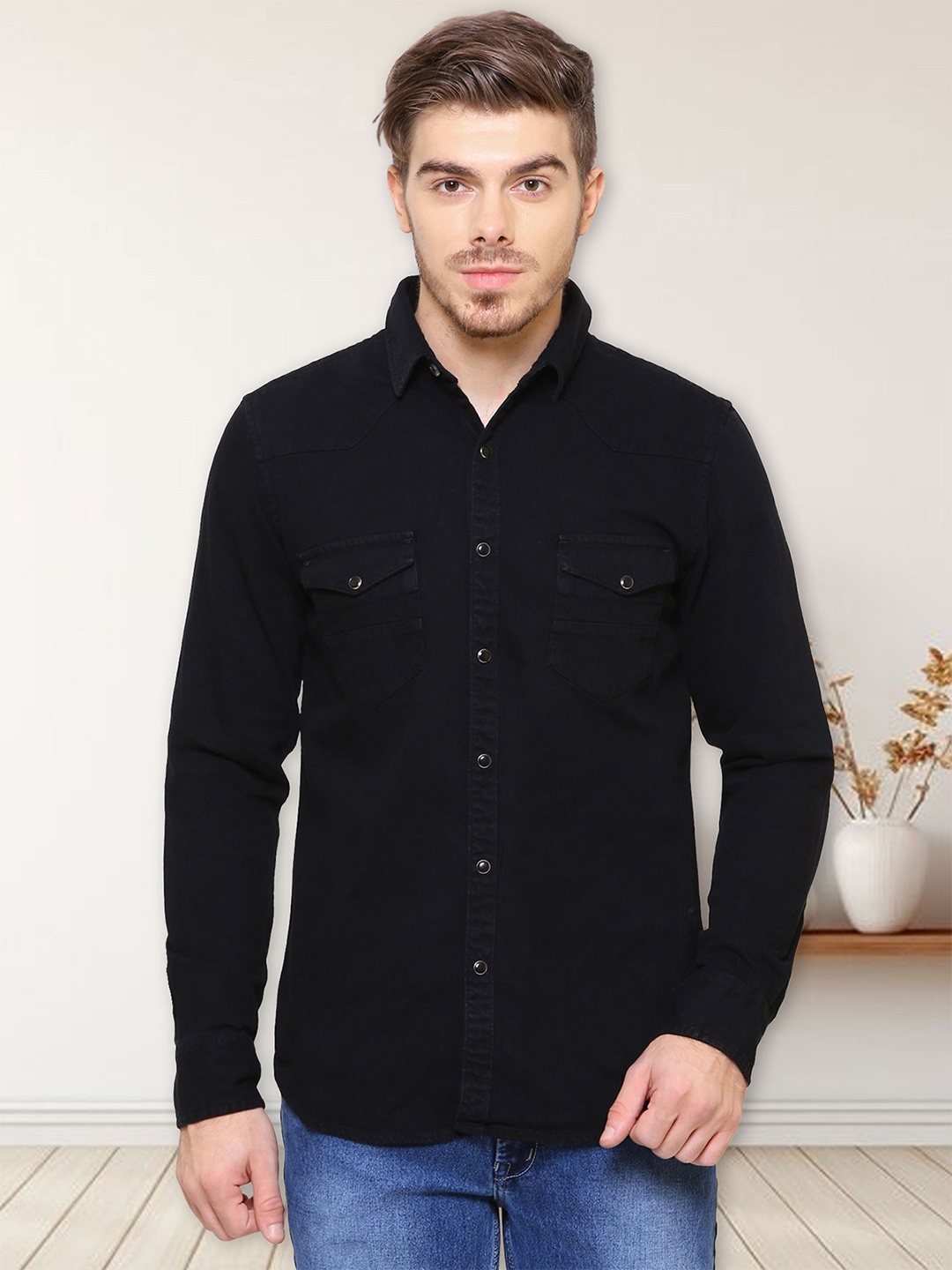 

Southbay Men Black Smart Slim Fit Cotton Casual Shirt