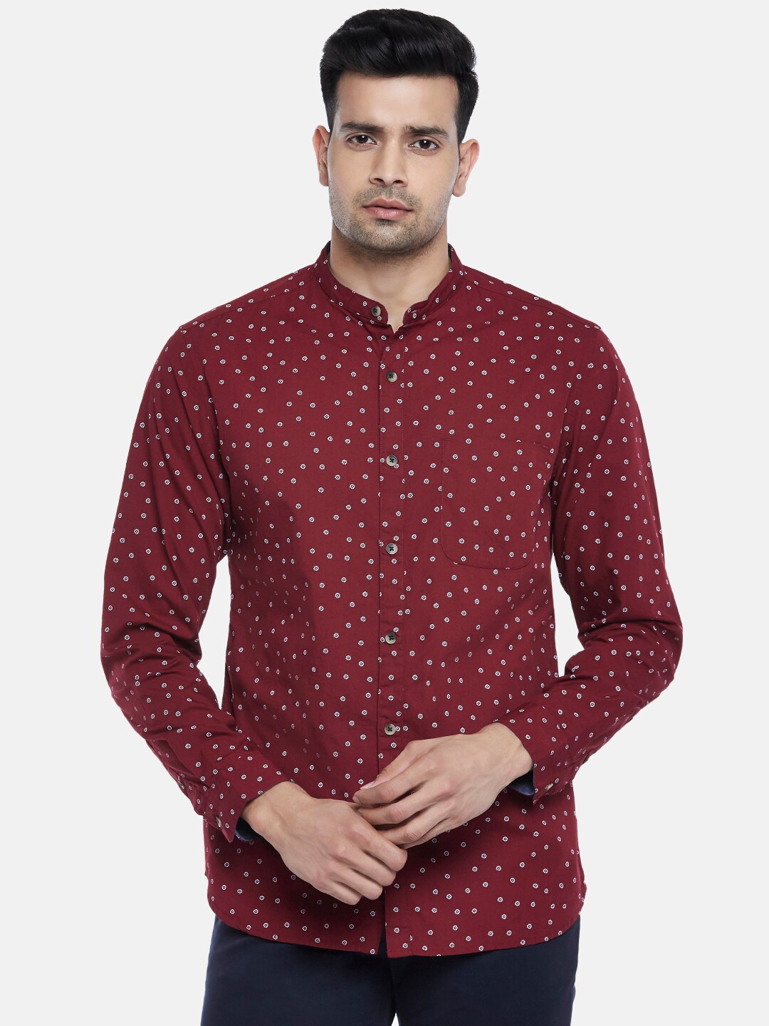 

BYFORD by Pantaloons Men Maroon Slim Fit Printed Casual Shirt
