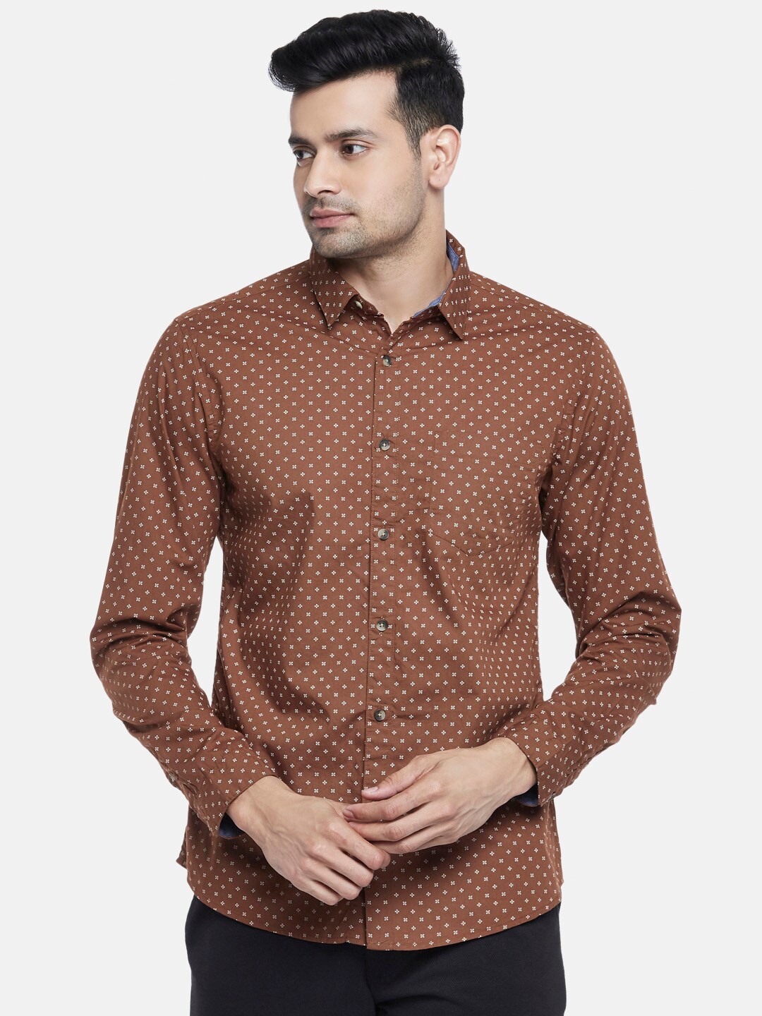 

BYFORD by Pantaloons Men Brown Slim Fit Printed Casual Shirt