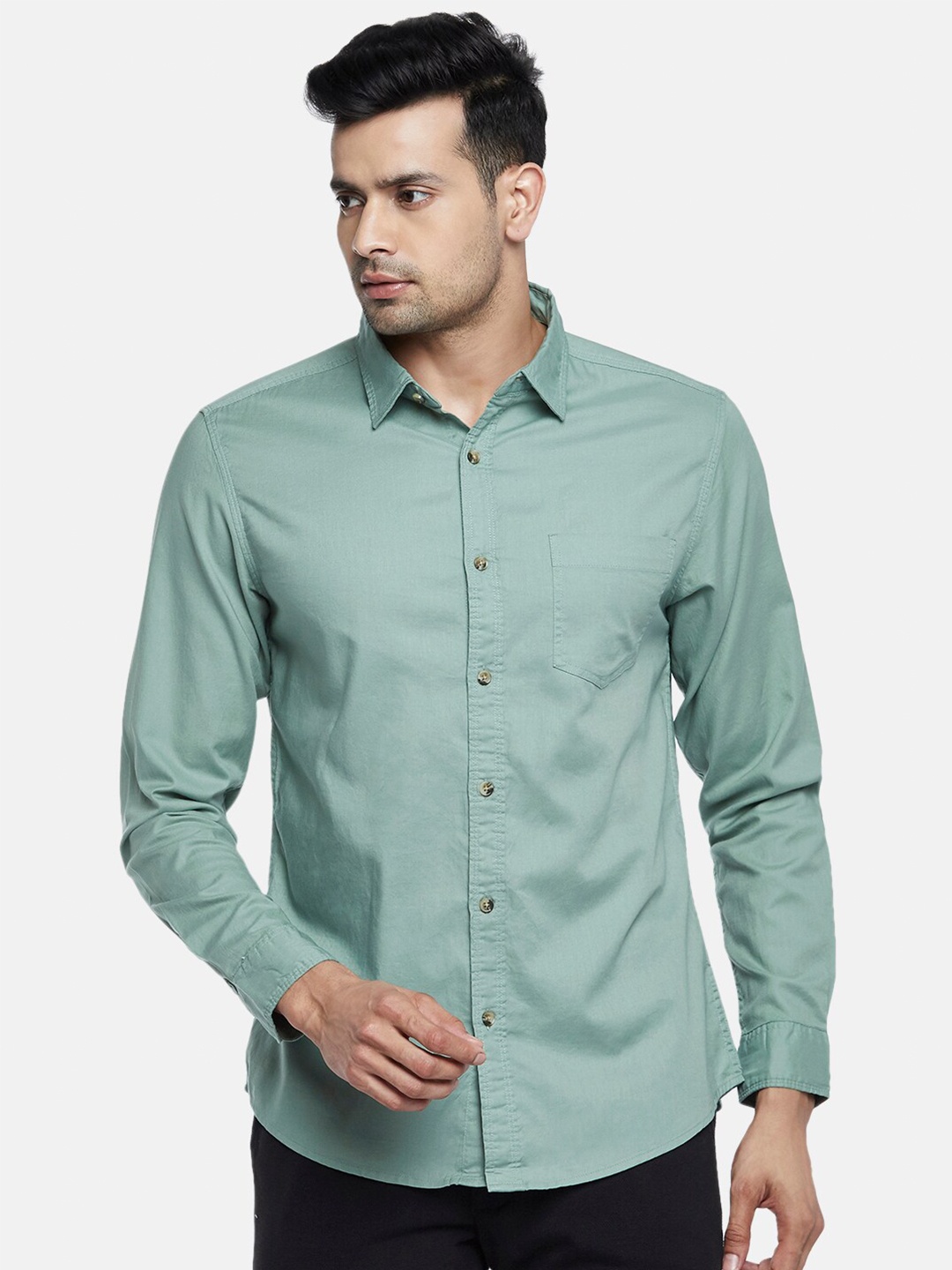 

BYFORD by Pantaloons Men Olive Green Slim Fit Pure Cotton Casual Shirt