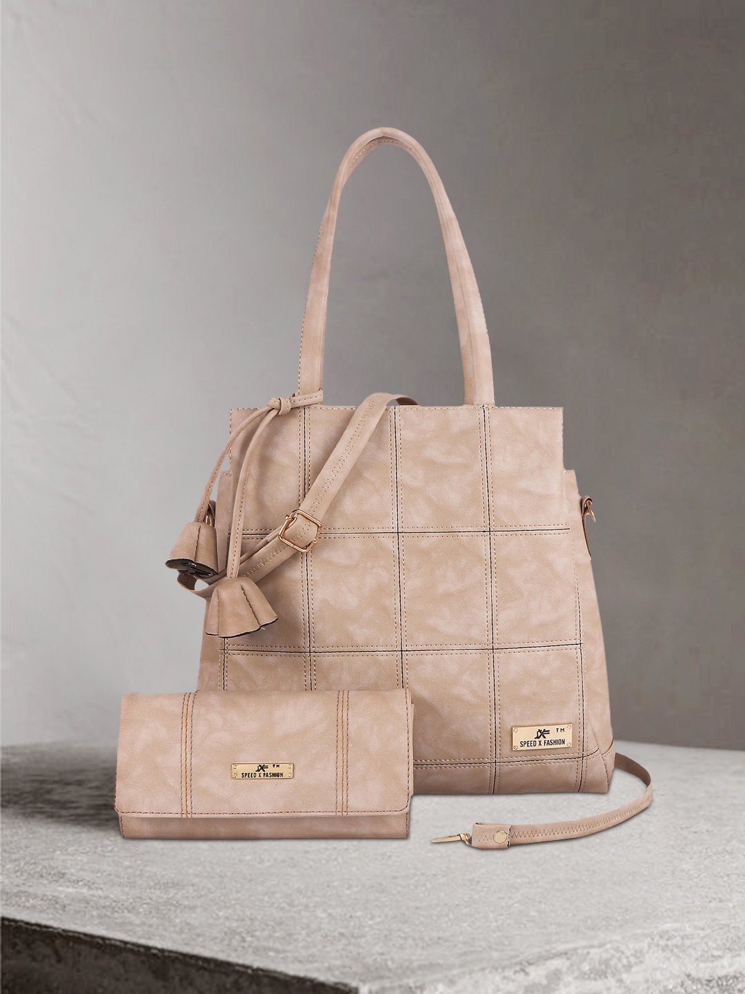 

SXF SPEED X FASHION Cream-Coloured Textured PU Shopper Handheld Bag with Quilted