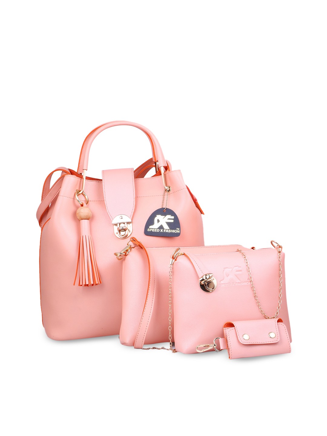 

SXF SPEED X FASHION Pink PU Structured Handheld Bag with Tasselled
