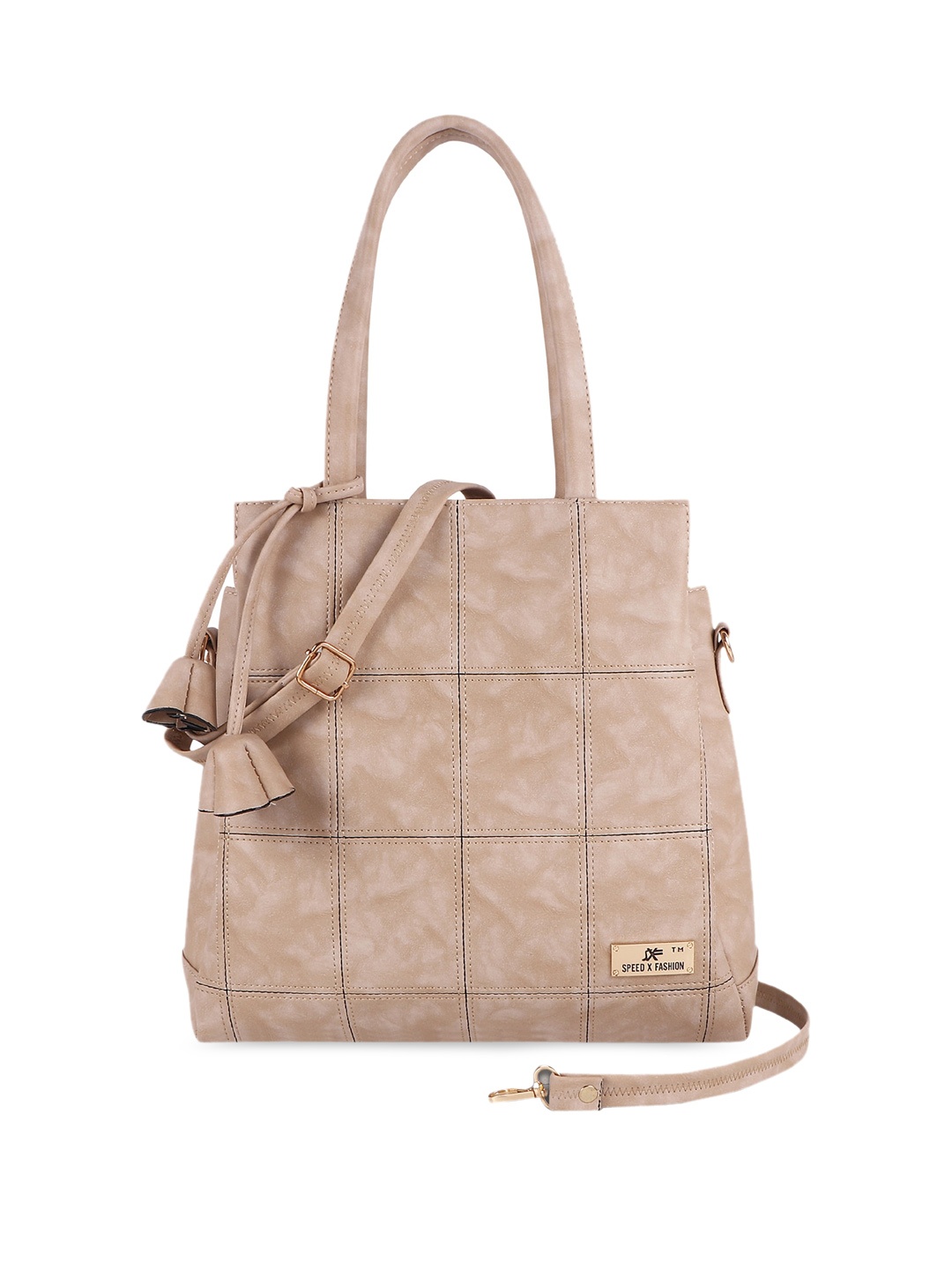 

SXF SPEED X FASHION Cream-Coloured PU Structured Handheld Bag with Fringed