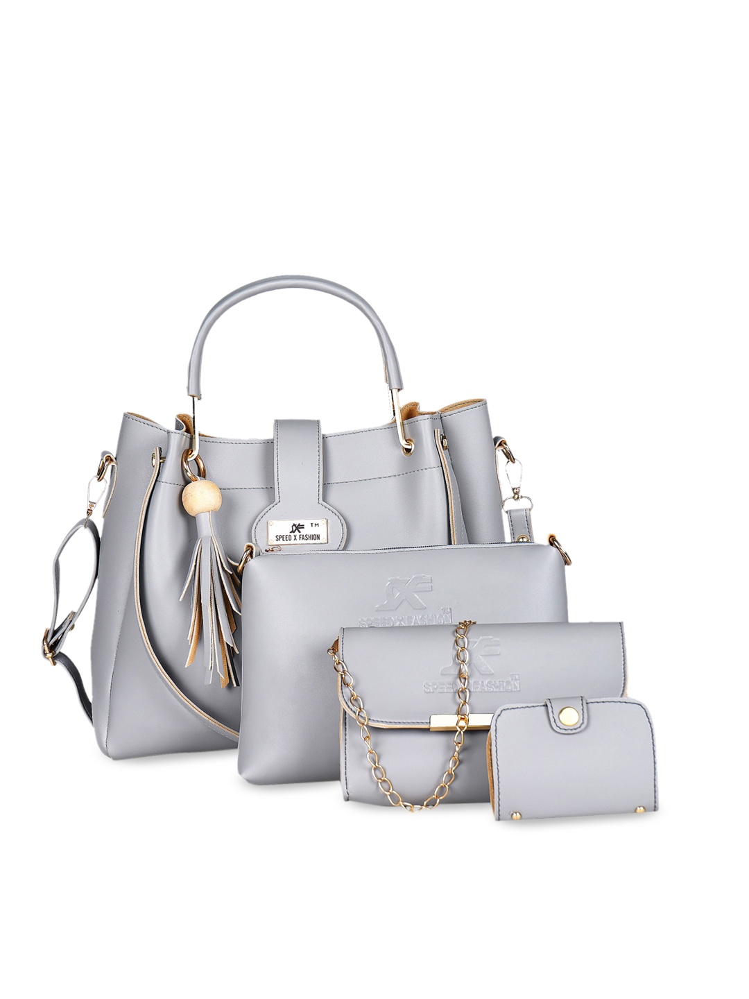 

SXF SPEED X FASHION Grey PU Structured Handheld Bag with Tasselled