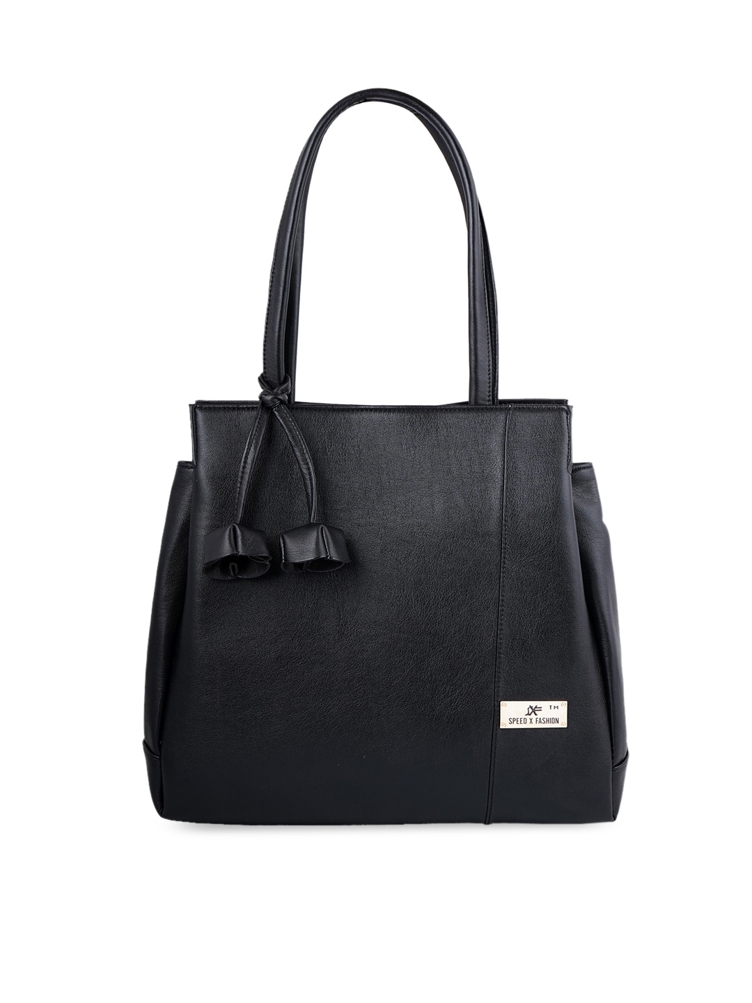 

SXF SPEED X FASHION Black PU Structured Handheld Bag with Tasselled