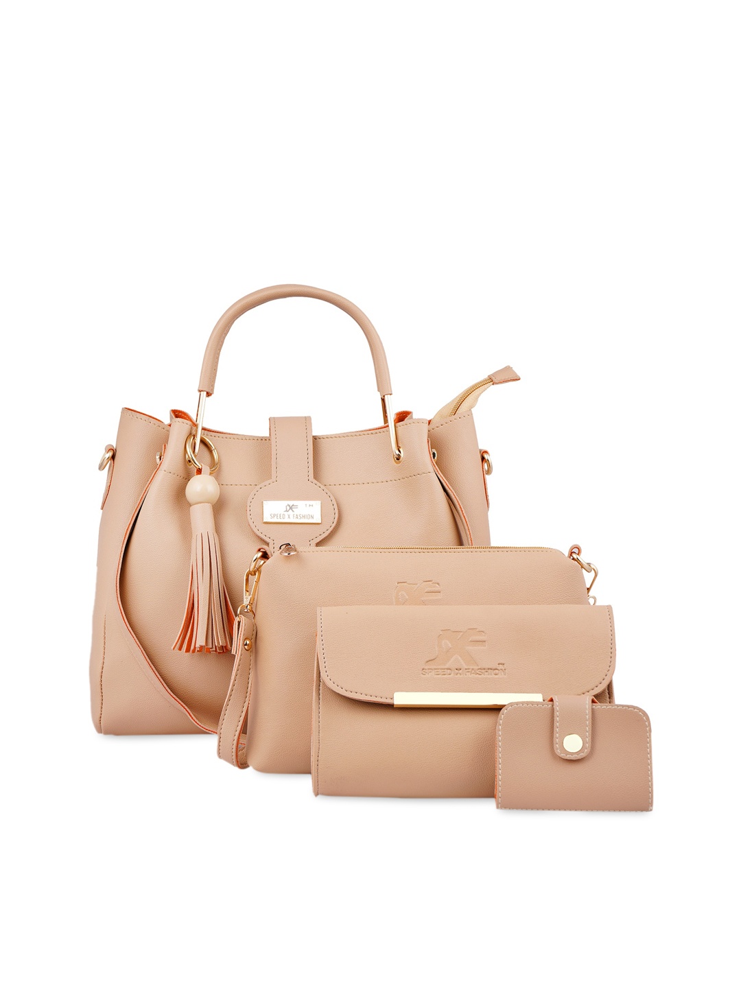 

SXF SPEED X FASHION Cream-Coloured PU Structured Handheld Bag with Tasselled