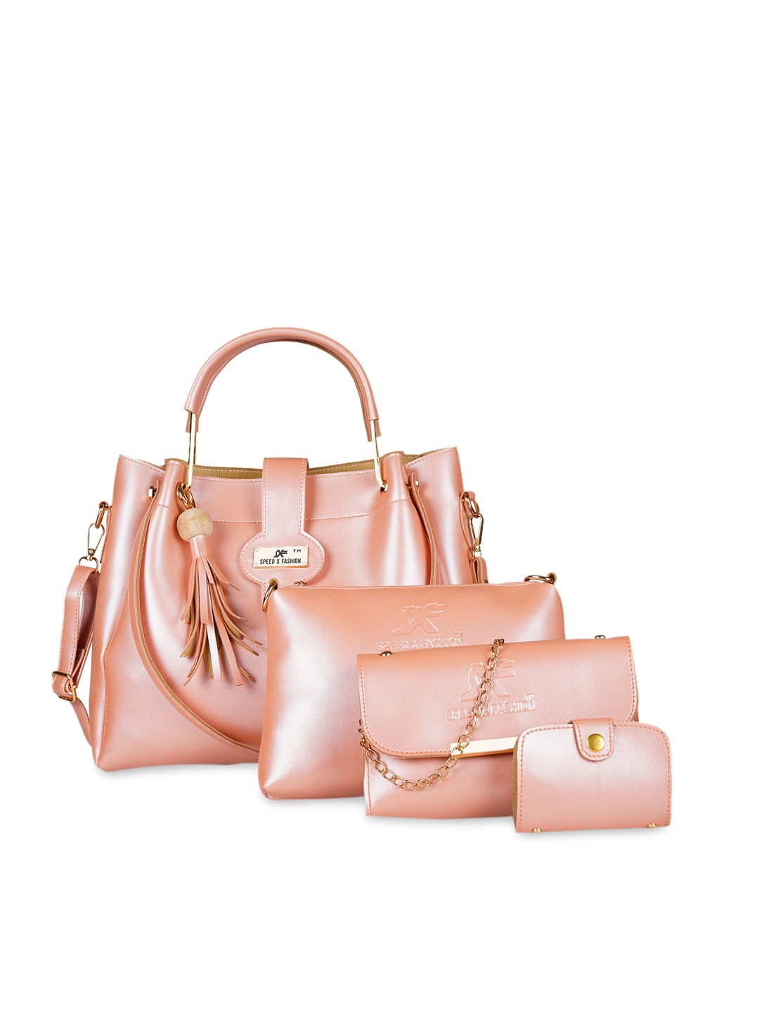 

SXF SPEED X FASHION Pink PU Structured Handheld Bag with Tasselled