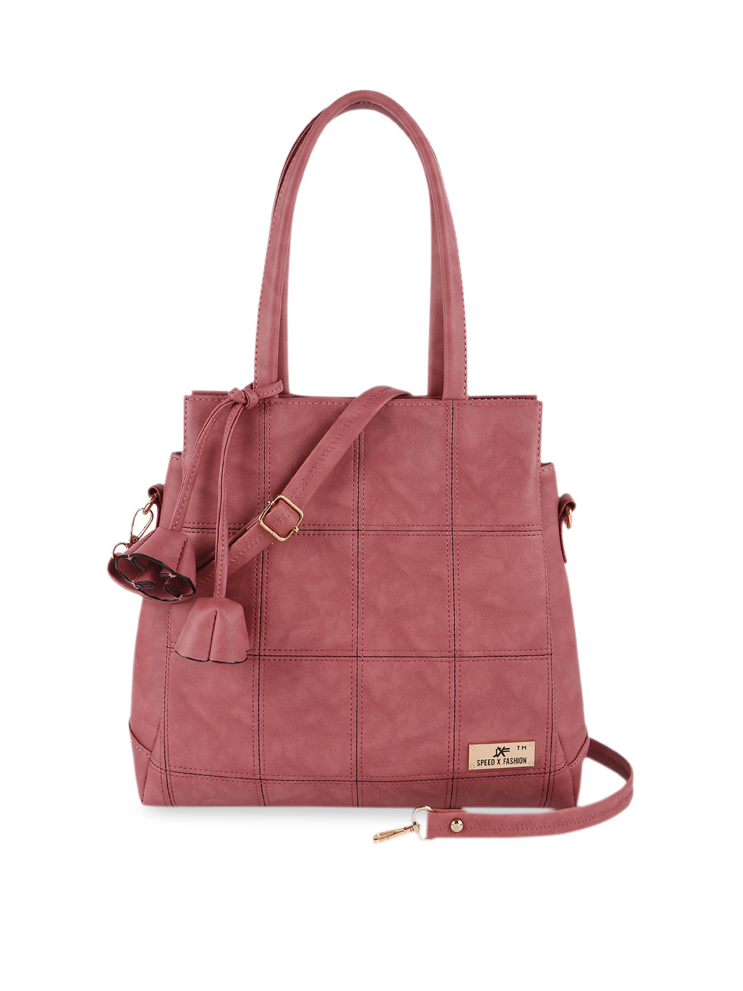 

SXF SPEED X FASHION Pink PU Oversized Structured Handheld Bag with Quilted