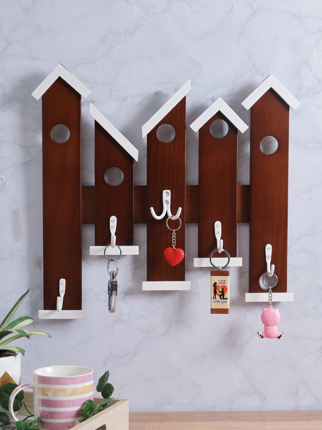

Safal Brown & White Designer Wooden Key Holder