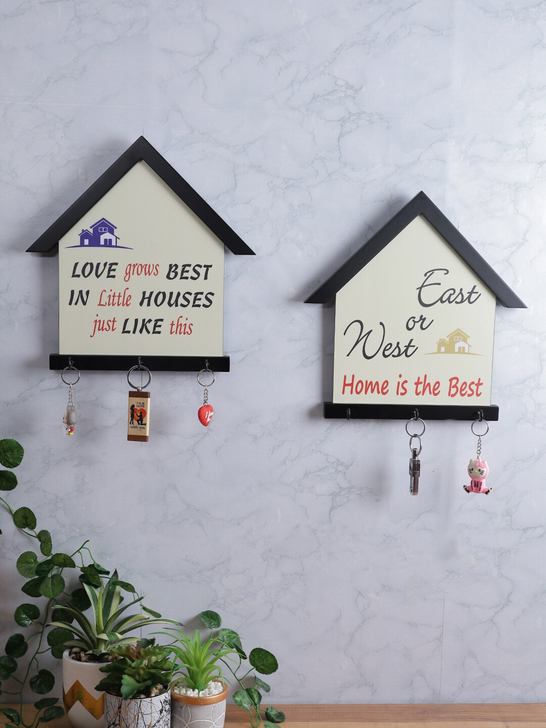 

Safal Set Of 2 White & Black Hut Shaped Twin-Set Wooden Key Holders