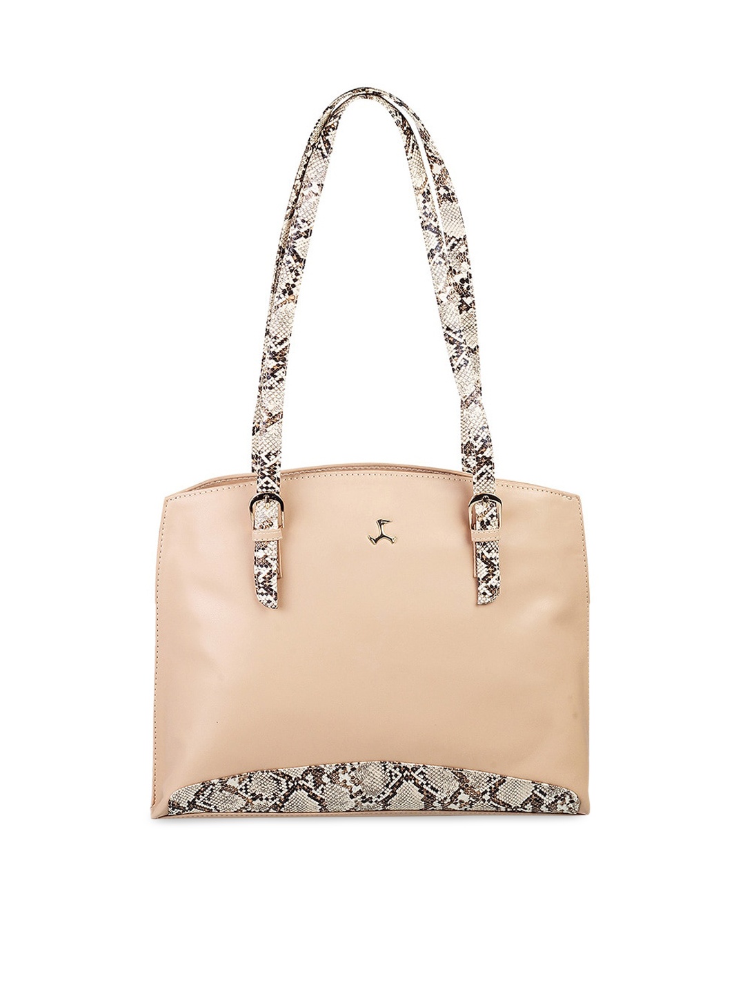 

Mochi Beige Structured Satchel with Cut Work