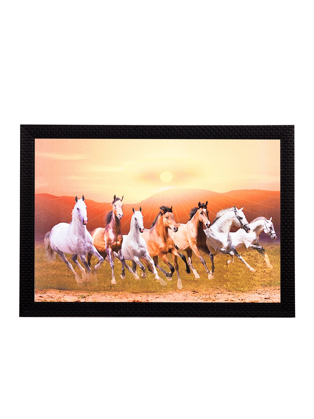 

eCraftIndia Multicoloured Running Brown Horses Matt Textured UV Framed Wall Painting, Multi