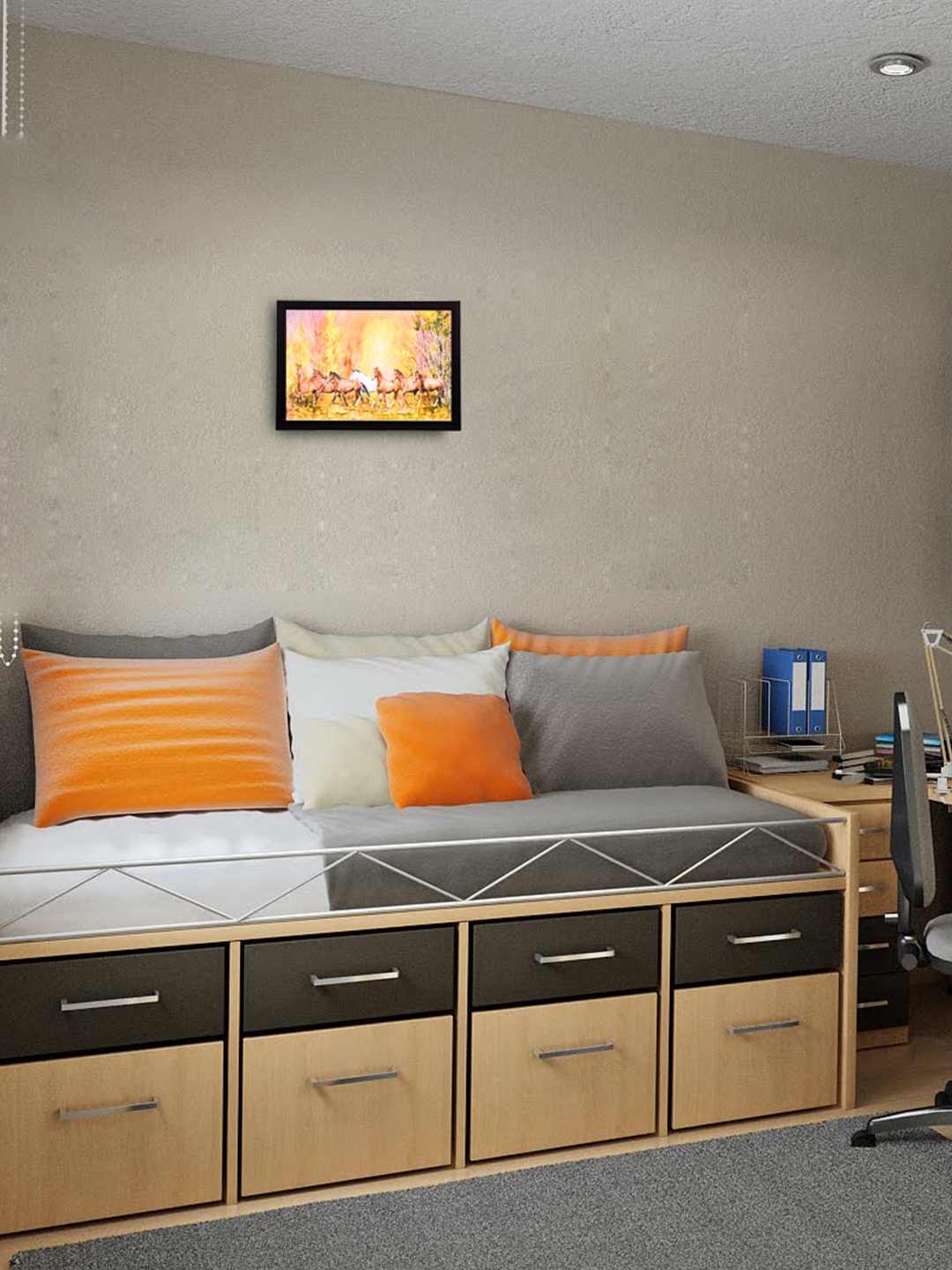 

eCraftIndia Multicoloured Horses Framed Wall Painting, Multi