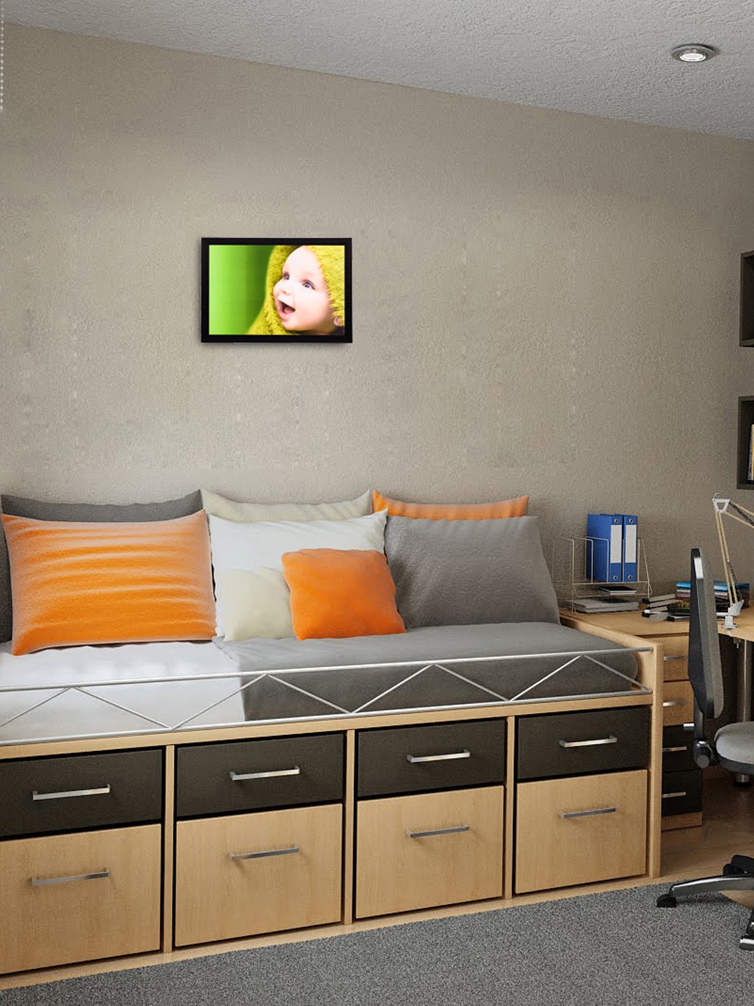 

eCraftIndia Green & Yellow Laughing Baby UV Wall Art