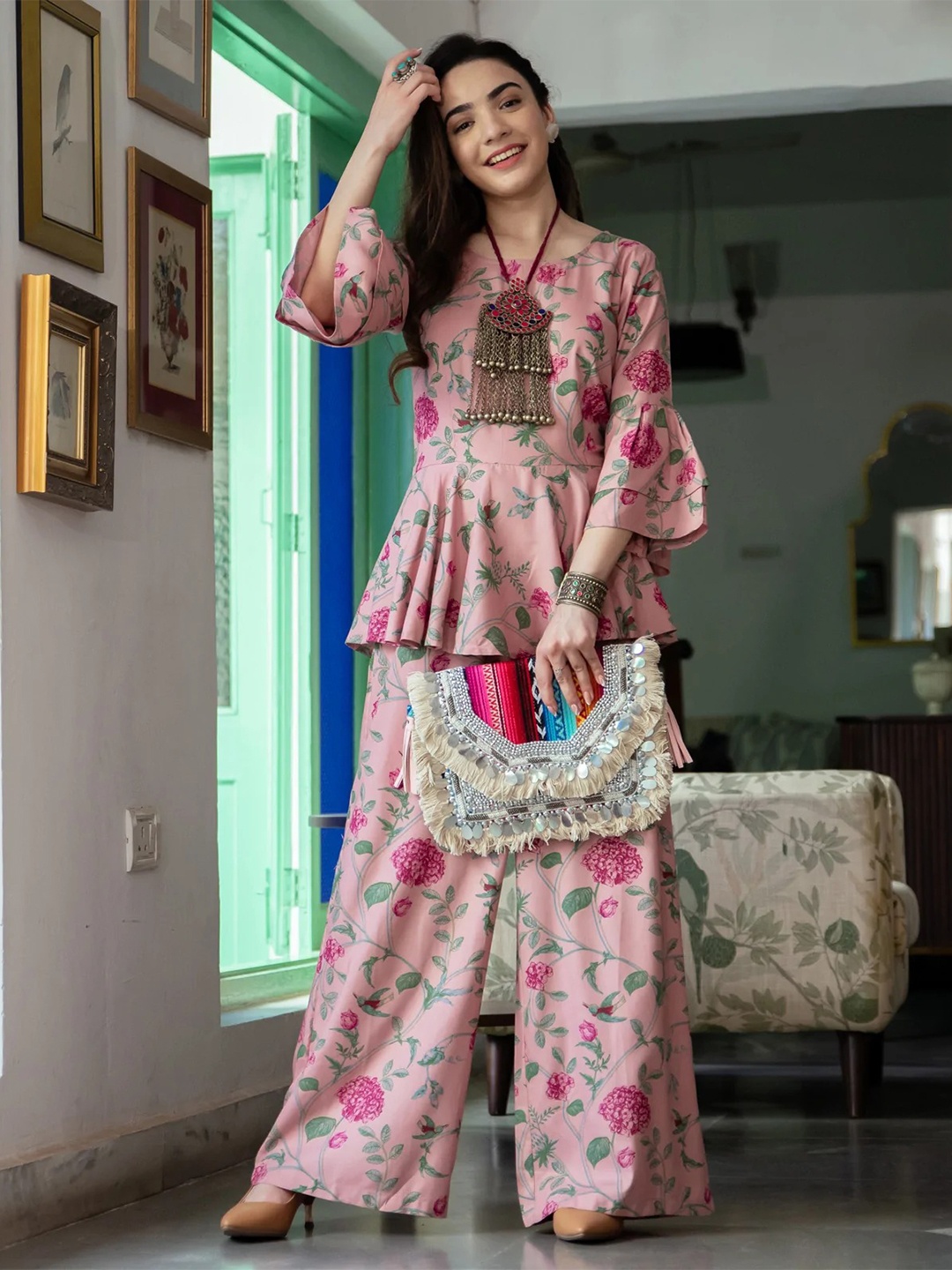 

Rustorange Women Pink Floral Printed Co-Ords