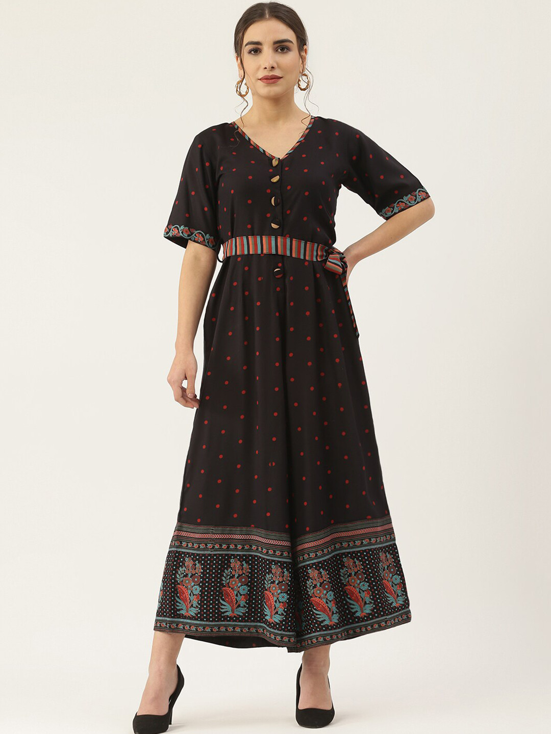 

Rustorange Black & Red Printed Basic Jumpsuit