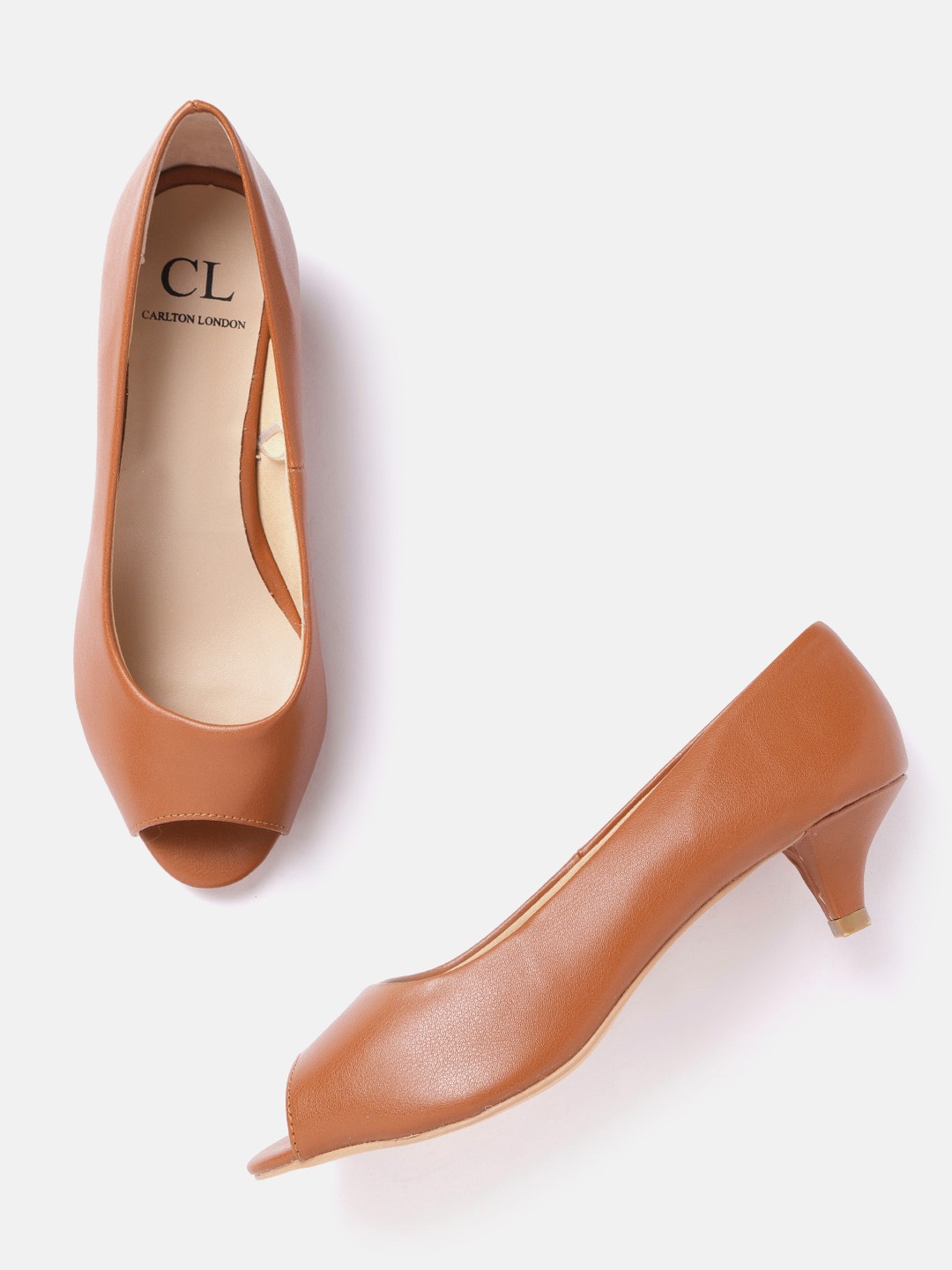 

Carlton London Women Tan Brown Solid Peep Toe Kitten Heels