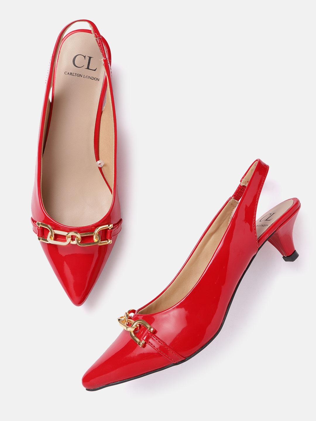 

Carlton London Women Red Solid Pumps with Chain Detail