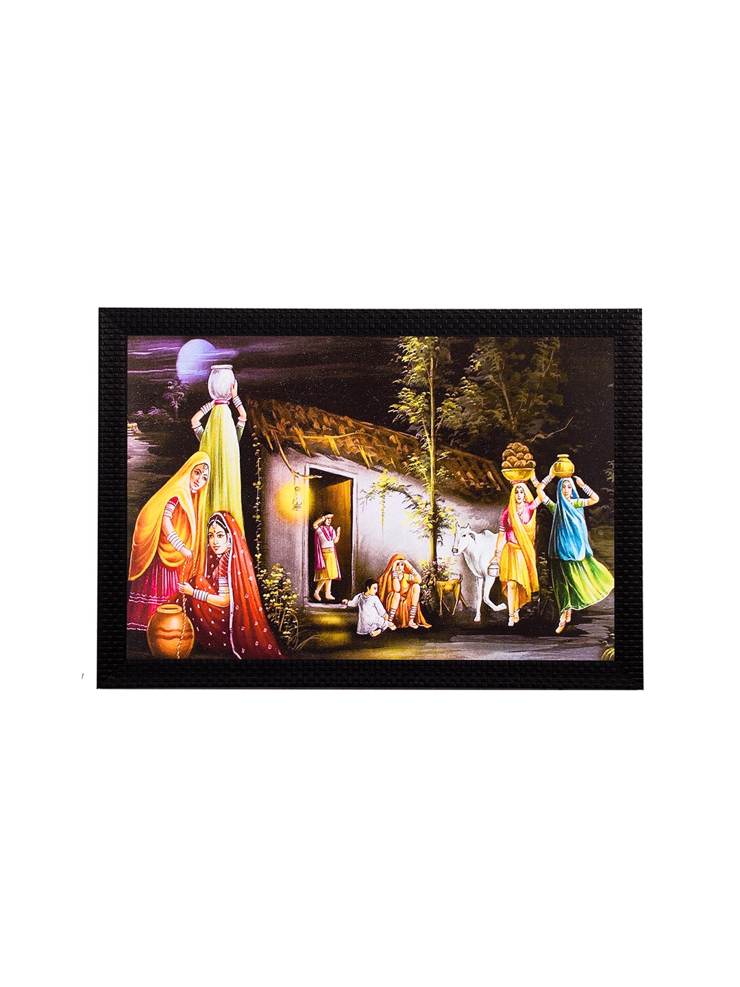 

eCraftIndia Multicoloured Village View Satin Matt Texture Framed Wall Art, Multi