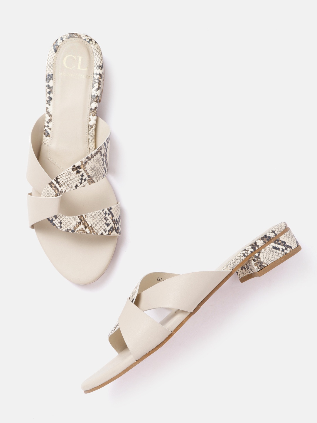 

Carlton London Women Cream-Coloured & Brown Snakeskin Print Open Toe Flats