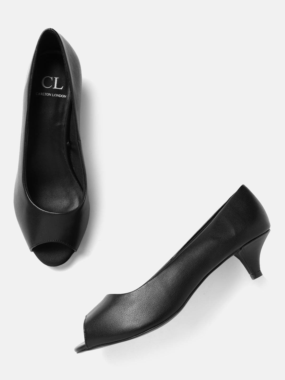 

Carlton London Women Black Solid Peep Toe Kitten Heels