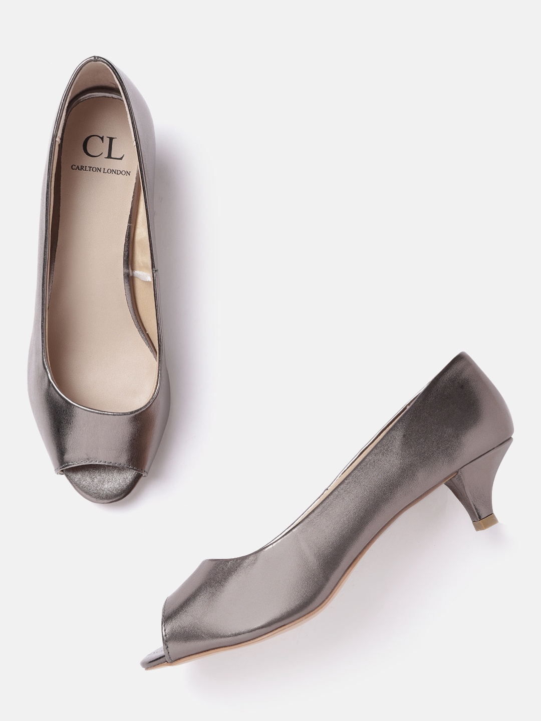 

Carlton London Gunmetal-Toned Peep Toe Kitten Heels, Metallic