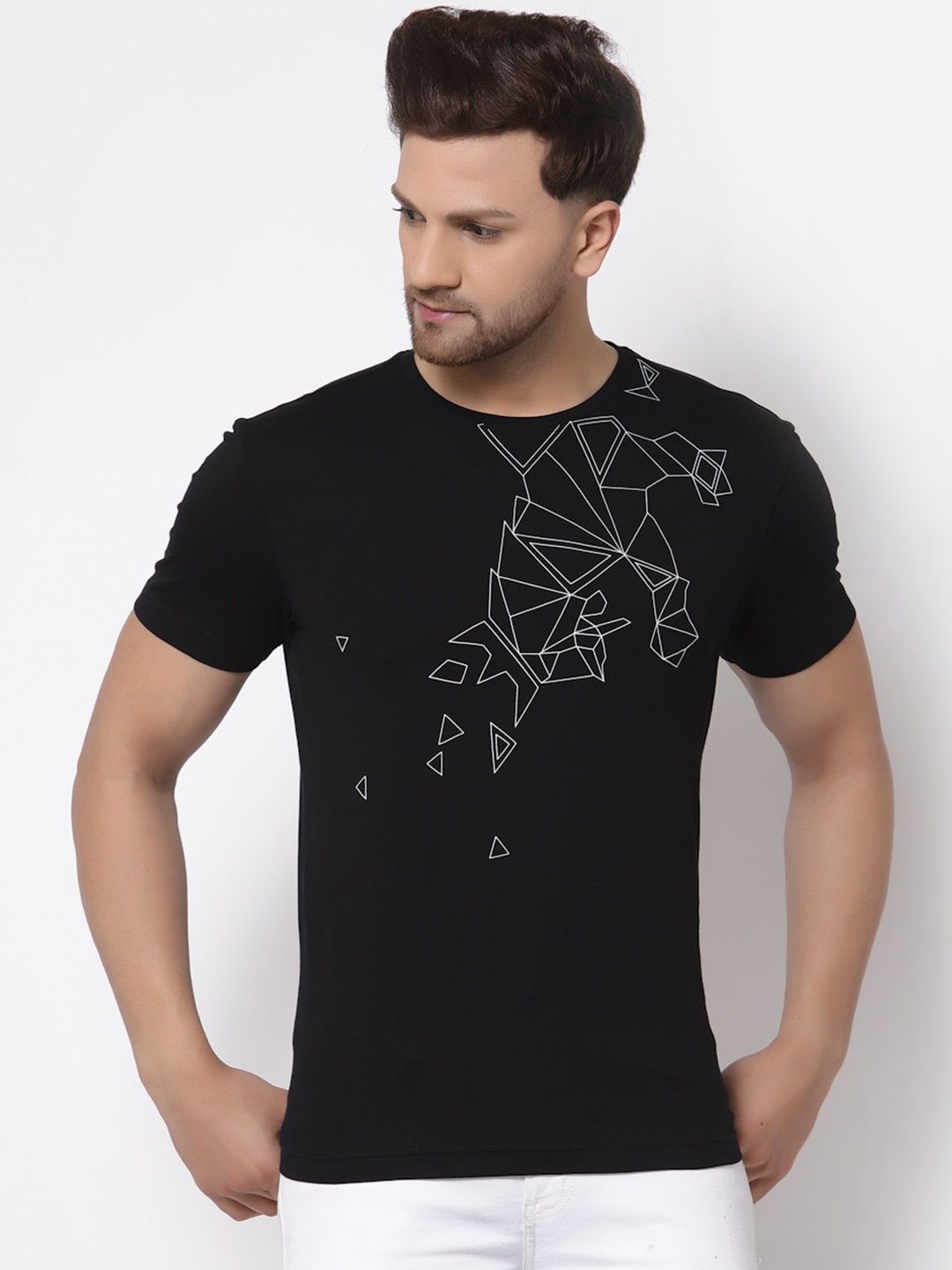 Red Tape Men Black Printed Pure Cotton T-shirt