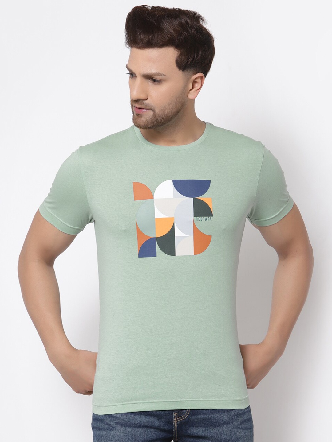 

Red Tape Men Green Printed T-shirt