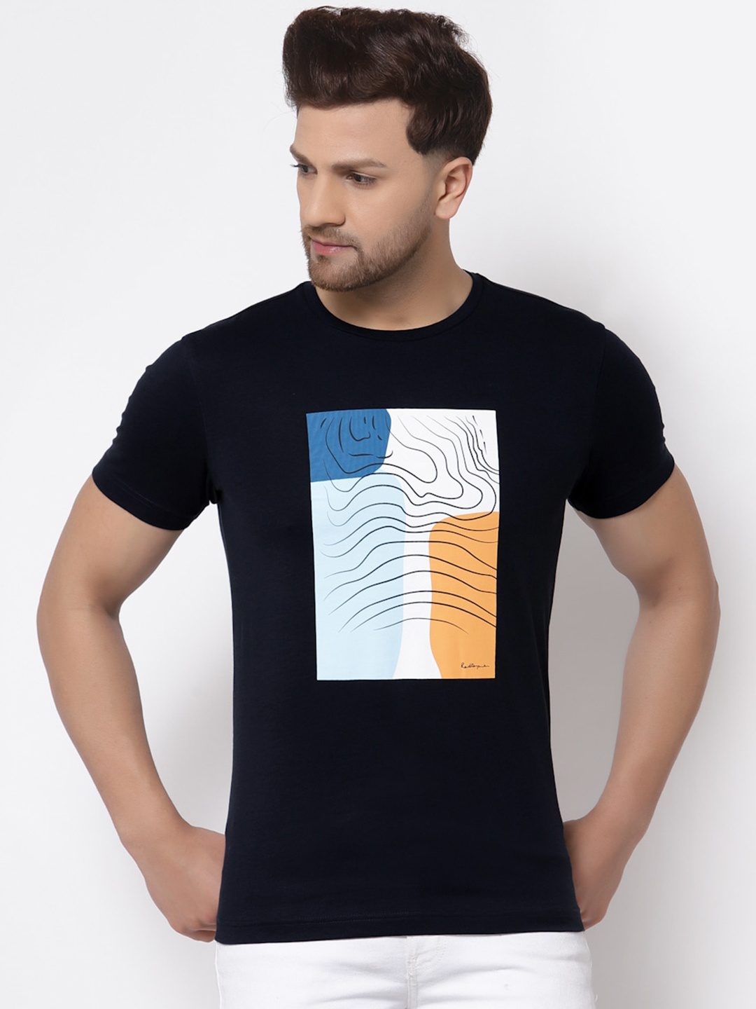 

Red Tape Men Navy Blue Printed Pure Cotton T-shirt