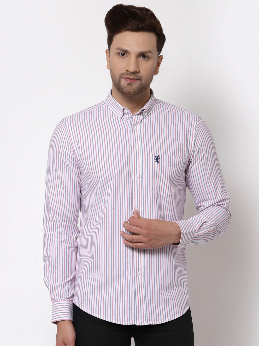 

Red Tape Men White Striped Pure Cotton Casual Shirt