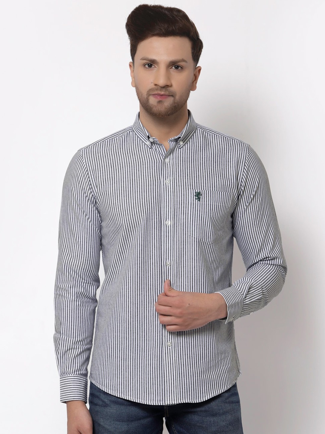 

Red Tape Men Grey Striped Regular Fit Pure Cotton Casual Shirt
