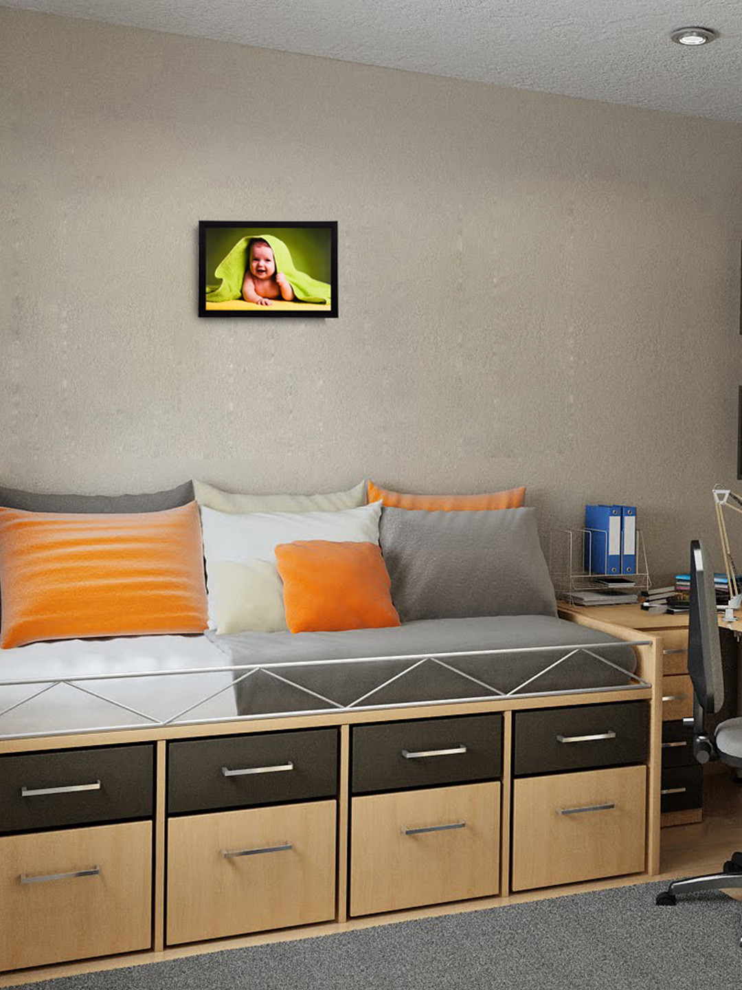 

eCraftIndia Multicoloured Cute Baby UV Framed Wall Painting, Multi