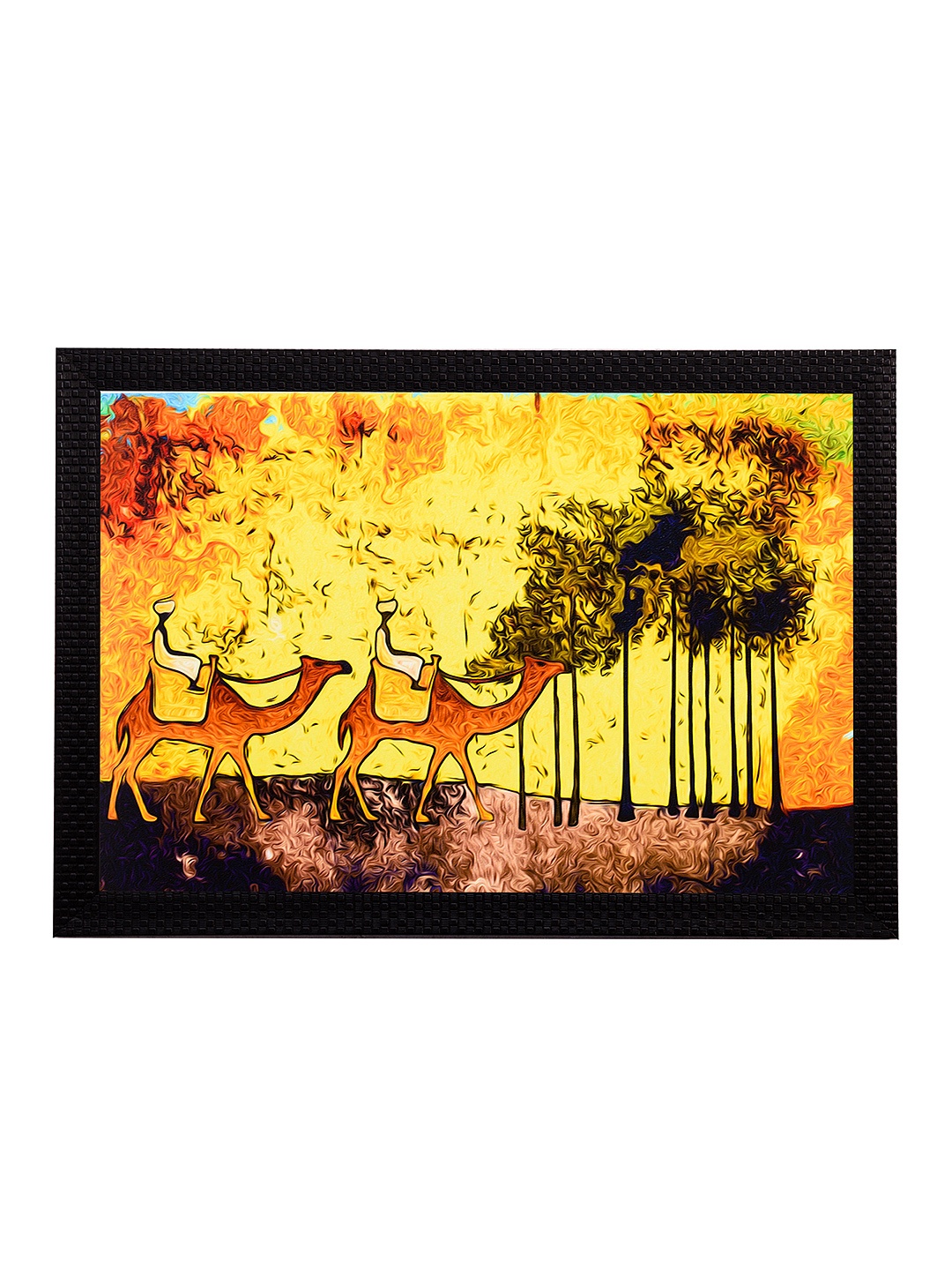 

eCraftIndia Multicoloured Camels Framed UV Wall Painting, Multi