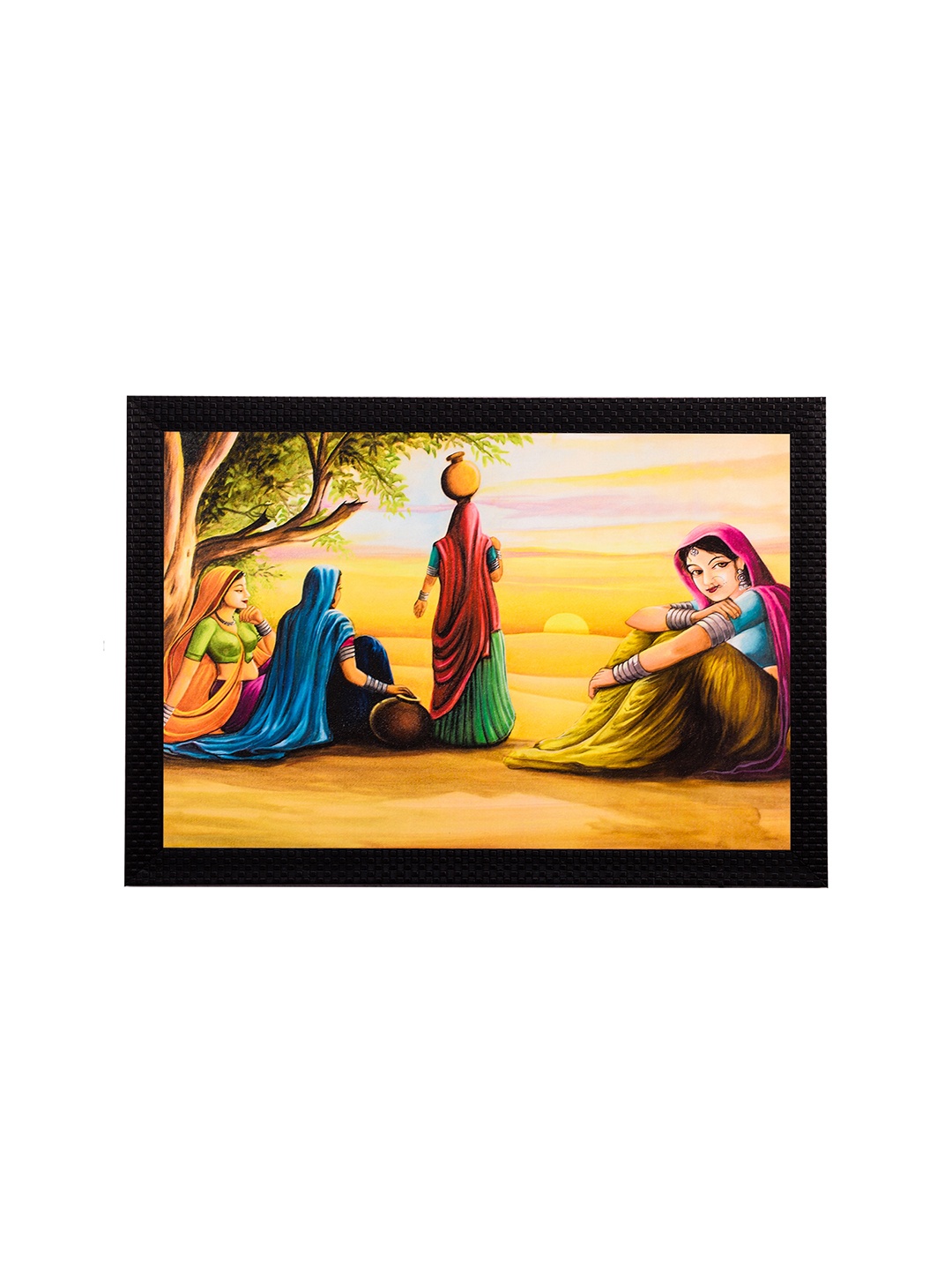 

eCraftIndia Multicoloured Village Women Satin Matt Texture Framed Artwork, Multi