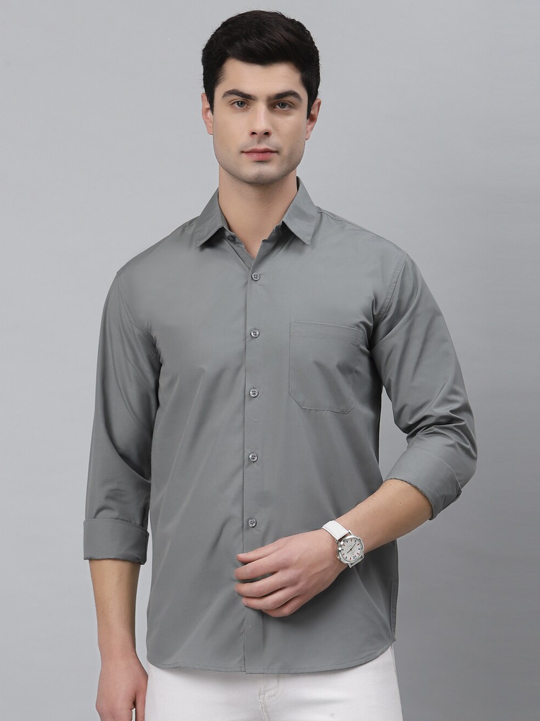 

NEUDIS Men Grey Classic Regular Fit Casual Shirt