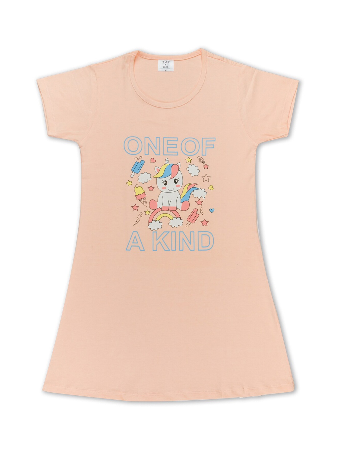 

Todd N Teen Girls Yellow Printed Pure Cotton Nightdress
