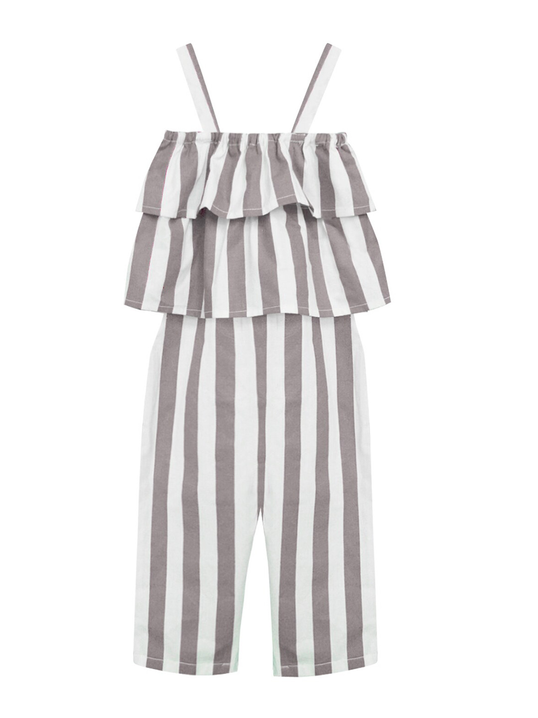 

A.T.U.N. Girls Grey Striped Pure Cotton Jumpsuit